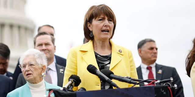 Rep. Cathy McMorris Rodgers, R-Wash., speaks during a news conference about the shortage of baby formula outside the US Capitol in Washington, D.C., US, on Thursday, May 12, 2022.