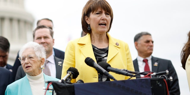 Rep. Cathy McMorris Rodgers, R-Wash., speaks during a news conference about the shortage of baby formula outside the US Capitol in Washington, D.C., US, on Thursday, May 12, 2022.