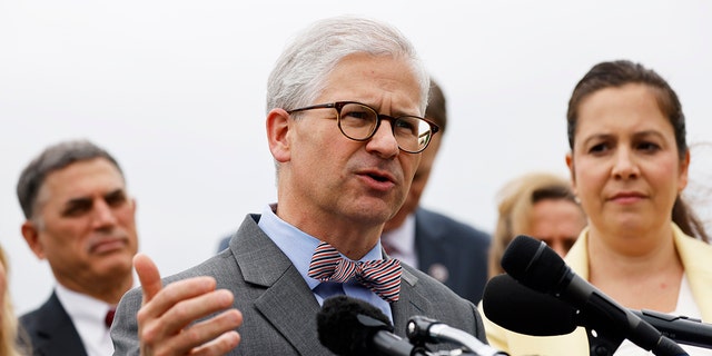 Rep. Patrick McHenry, R-N.C., speaks alongside fellow Republicans during a news conference on May 12, 2022.