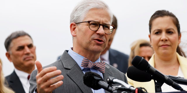 Rep. Patrick McHenry, R-N.C., speaks during a news conference about the shortage of baby formula outside the US Capitol in Washington, D.C., US, on Thursday, May 12, 2022.