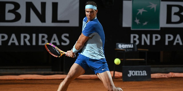 Rafael Nadal during the Internazionale BNL D'Italia 2022 match against Denis Shapovalov in Rome on May 12, 2022. 