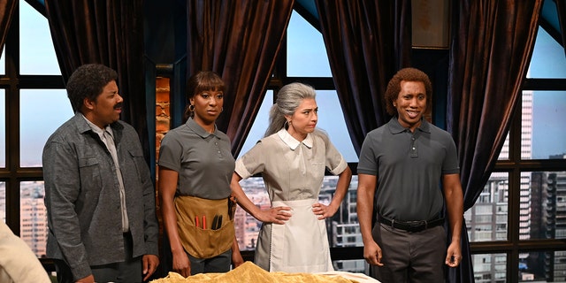 SATURDAY NIGHT LIVE -- Selena Gomez, Post Malone Episode 1825 -- Pictured: (l-r) Kenan Thompson, Ego Nwodim, Melissa Villaseñor, and Chris Redd during the Trial Witness Cold Open on Saturday, May 14, 2022 