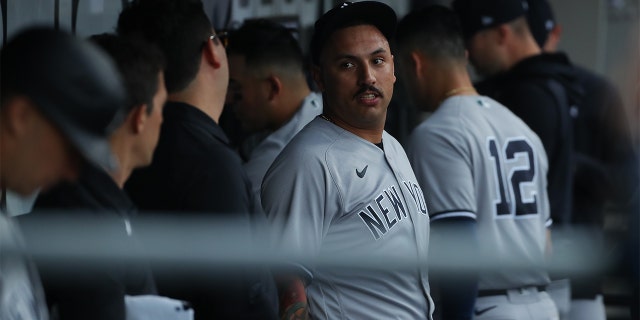 New York Yankees starting pitcher Nestor Cortes (65) looks on after pitching eight innings during a Major League Baseball game between the New York Yankees and the Chicago White Sox on May 15, 2022, at Guaranteed Rate Field in Chicago, IL.