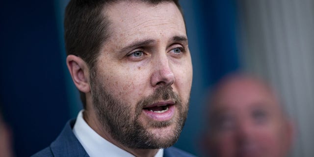 Brian Deese, director of the National Economic Council, speaks during a press conference in the James S. Brady Press Briefing Room at the White House in Washington, DC, U.S., Monday, May 16, 2022. 