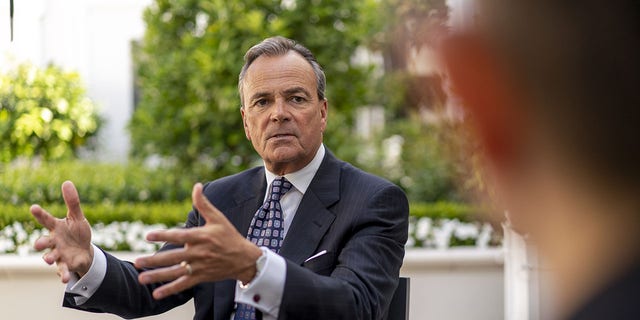 Los Angeles lead candidate Rick Caruso speaks during an interview in Los Angeles, California. 