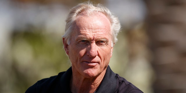 Greg Norman, CEO of Liv Golf Investments talks to the media during a practice round prior to the PIF Saudi International at Royal Greens Golf & Country Club on February 01, 2022, in Al Murooj, Saudi Arabia.