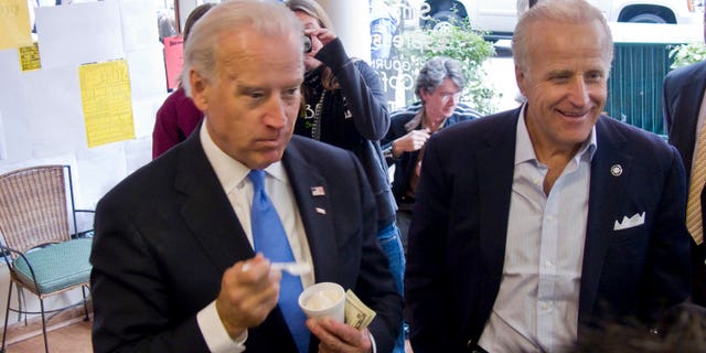 NBC NEWS -- Democratic Presidential Campaign -- Pictured: (l-r) Senator and Vice Presidential nominee Joe Biden and brother Jim Biden choose their flavor at Ellen's Homemade Ice Cream in Charleston, WV on October 24, 2008 