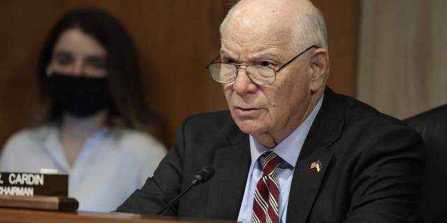Sen. Ben Cardin, D-Md., speaks during a hearing with the Helsinki Commission in the Dirksen Senate Office Building on March 23, 2022 in Washington, DC.