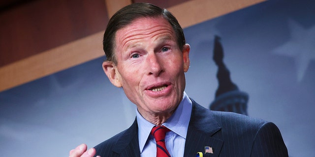 Sen. Richard Blumenthal, D-Conn., speaks during a press conference at the U.S. Capitol May 10, 2022 in Washington, DC.