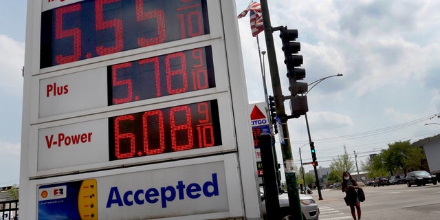 CHICAGO, ILLINOIS - MAY 10: A sign displays gas prices at a gas station on May 10, 2022 in Chicago, Illinois. Nationwide, the average price for a gallon of regular gasoline reached a record high today of $4.37 a gallon.  (Photo by Scott Olson/Getty Images)