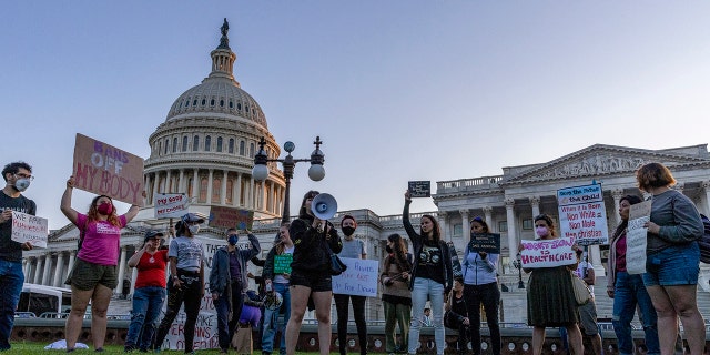 Pro-choice demonstrators protest in front of the U.S. Supreme Court building on May 10, 2022 in Washington, DC.