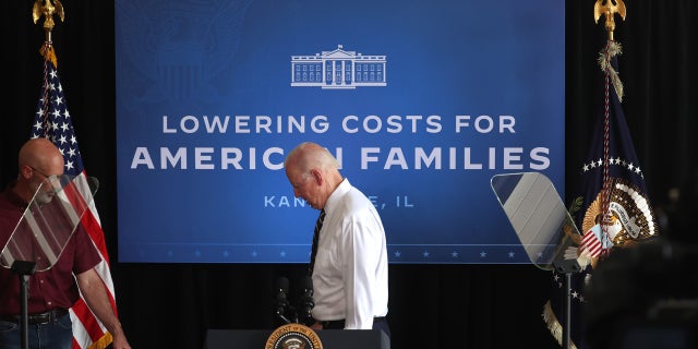 U.S. President Joe Biden arrives for an event at the O'Connor Grain Farm on May 11, 2022 in Kankakee, Illinois. (Photo by Scott Olson/Getty Images)