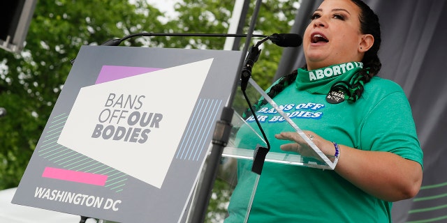 Rachel O’Leary Carmona speaks onstage during the Bans Off Our Bodies Rally on May 14, 2022 in Washington, DC.