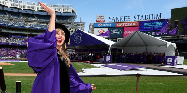 Taylor Swift arrives to Yankee Stadium on Wednesday to deliver the 2022 commencement speech, where she discussed ex-boyfriends and being told she would be thrown in "pop star jail."