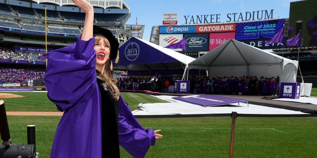 Taylor Swift arrives to Yankee Stadium on Wednesday to deliver the 2022 commencement speech, where she discussed ex-boyfriends and being told she would be thrown in "pop star jail."