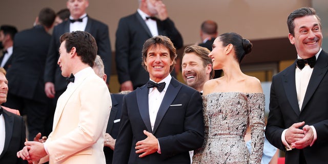 Miles Teller, Tom Cruise, Glen Powell, Jennifer Connelly and Jon Hamm attend the screening of "Top Gun: Maverick" during the 75th annual Cannes Film Festival.