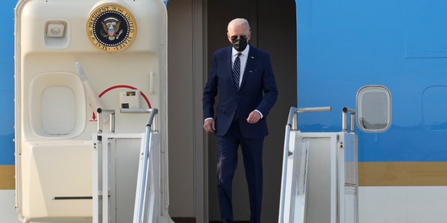 President Joe Biden arrives at Osan Air Base on May 20, 2022, in Pyeongtaek, South Korea. (Lee Jin-Man/Pool/Getty Images)