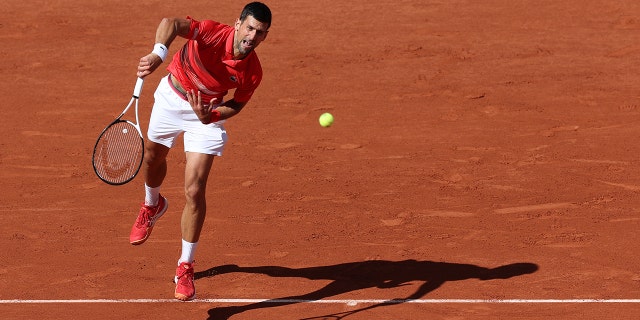 Novak Djokovic is seen in action against Aljaz Bedene during the French Open on May 27, 2022, in Paris.