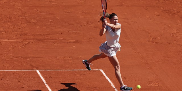Camila Giorgi of Italy is seen in action against Daria Kasatkina of Russia during day nine of the French Open at Roland Garros on May 30, 2022 in Paris, France.