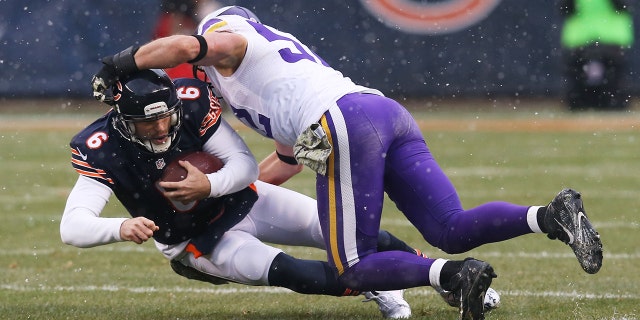 Ex-Vikings star Chad Greenway dismisses early NFL Draft concerns, sees promise in new leadership 4 Jay Cutler #6 of the Chicago Bears is tackled by Chad Greenway #52 of the Minnesota Vikings during the second quarter of a game at Soldier Field on November 16, 2014 in Chicago, Illinois.