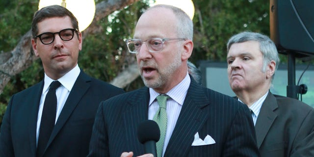 Rick Jacobs, executive vice mayor and deputy chief of staff to Mayor Eric Garcetti, gives a speech at the annual Bastille Day reception at La Residence de France on July 14, 2016, in Beverly Hills, California.