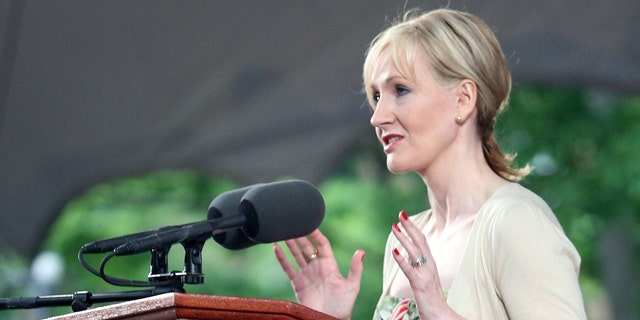 Author J.K. Rowling delivers an address at Harvard University's commencement ceremonies June 5, 2008, in Cambridge, Massachusetts.