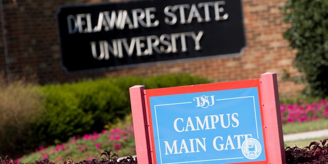 The main gate of the Delaware State University campus in Dover, Del., Sept. 21, 2007. 