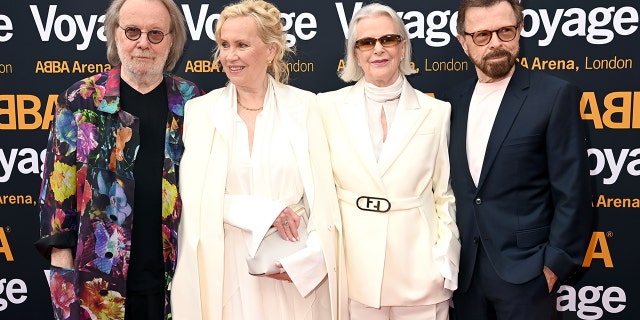 ABBA's Benny Andersson, Agnetha Fältskog, Anni-Frid Lyngstad and Bjorn Ulvaeus attend the premiere performance of ABBA