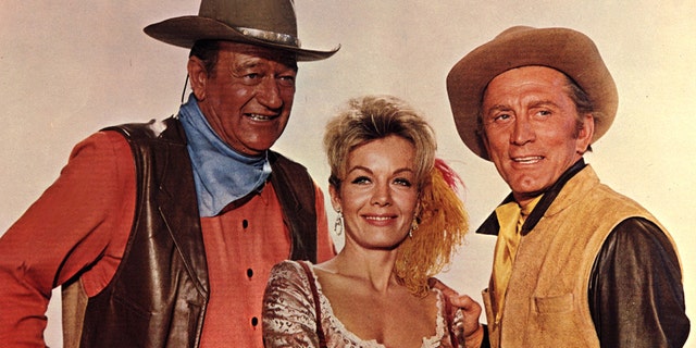 Joanna Barnes appeared in 1966's "The War Wagon" alongside John Wayne (left) and Kirk Douglas.