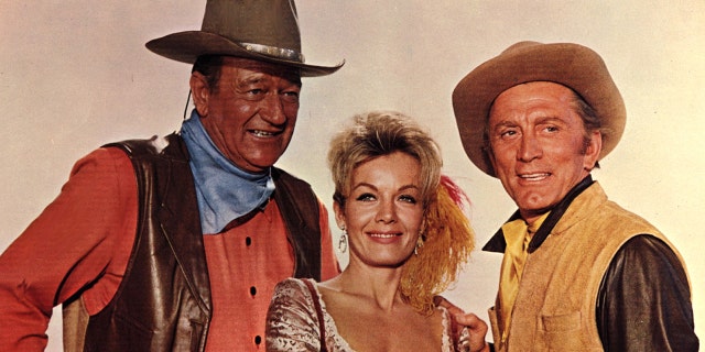 Joanna Barnes appeared in 1966's "The War Wagon" alongside John Wayne (left) and Kirk Douglas.