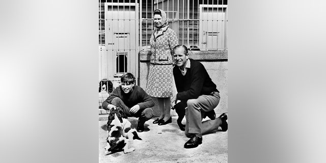 Britain's Queen Elizabeth II, Prince Philip, Duke of Edinburgh, right, and Prince Andrew pose at Balmoral Castle in Aberdeenshire in October 1972.