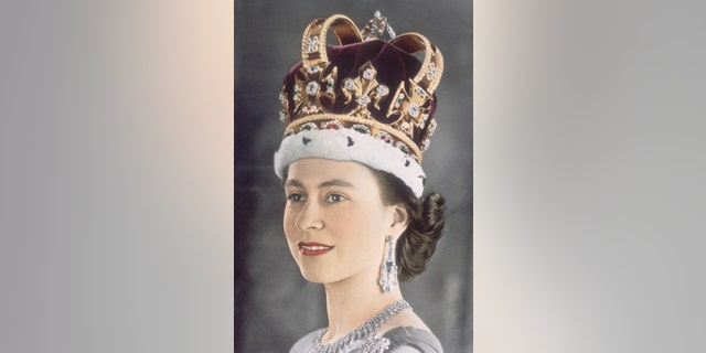 Queen Elizabeth II in her coronation crown, 1953.