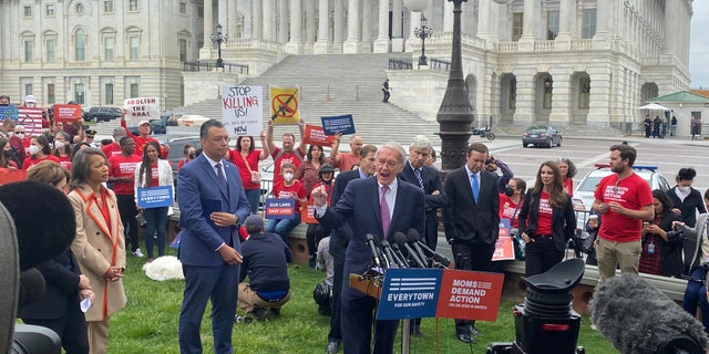 Senator Ed Markey speaks during a gun control rally outside the Captiol on May 26, 2022.