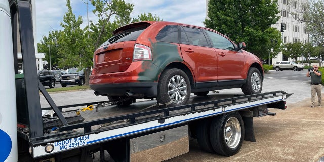 Image shows the SUV believed to have been used by fugitives Vicky White and Casey Cole White. The vehicle was discovered on April 29 in Bethesda, Tennessee, and was brought back to Florence, Alabama on May 9, 2022. 