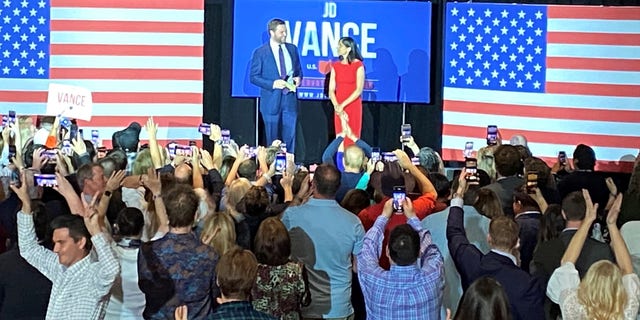 Ohio Republican Senate nominee J.D. Vance speaks to supporters after winning a contentious and expensive primary, in Cincinnati, Ohio on May 3, 2022. (Tyler Olson/Fox News)