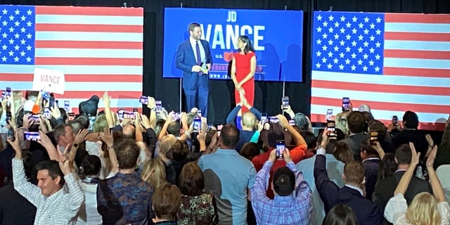 Republican Senate nominee J.D. Vance speaks to supporters after winning a contentious and expensive primary, in Cincinnati, Ohio, on May 3, 2022.