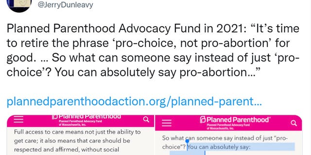 Jerry Dunleavy tweeted "Planned Parenthood Advocacy Fund in 2021: ‘It’s time to retire the phrase ‘pro-choice, not pro-abortion’ for good. … So what can someone say instead of just ‘pro-choice’? You can absolutely say pro-abortion…’" 