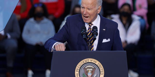 U.S. President Joe Biden delivers remarks on the grounds of Morehouse College and Clark Atlanta University in Atlanta, Georgia, U.S., January 11, 2022.?