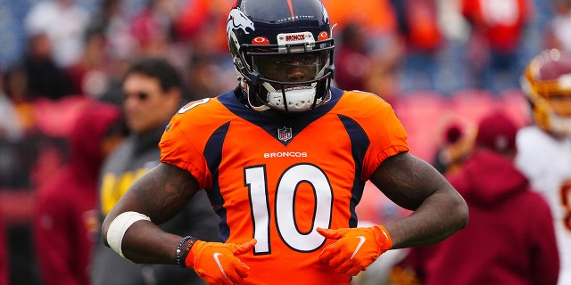 Broncos wide receiver Jerry Jeudy before the Washington Football Team game at Empower Field at Mile High on Oct. 31, 2021, in Denver.