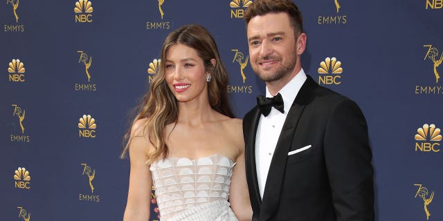 Jessica Biel and Justin Timberlake attend the 70th Emmy Awards at Microsoft Theater on September 17, 2018.