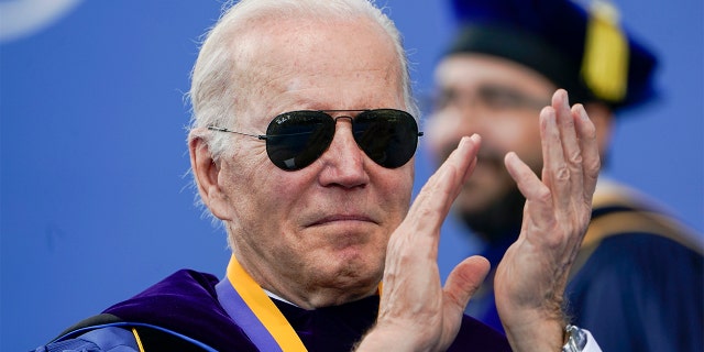 President Biden applauds during the University of Delaware Class of 2022 commencement ceremony in Newark, Del., Saturday, May 28, 2022.