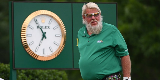 John Daly looks on from the first tee during the first round of the PGA Championship at Southern Hills Country Club on May 19, 2022, in Tulsa, Oklahoma.