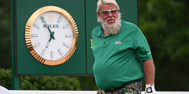 John Daly looks on from the first tee during the first round of the PGA Championship at Southern Hills Country Club on May 19, 2022, in Tulsa, Oklahoma.