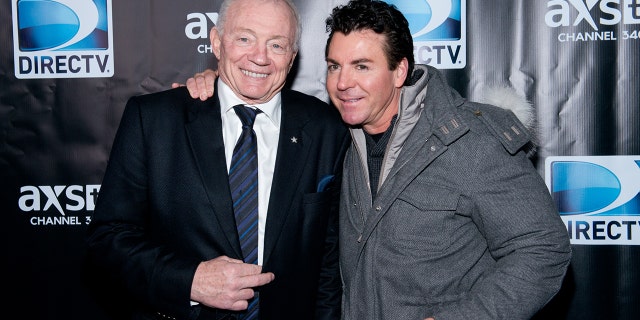 Dallas Cowboys owner Jerry Jones and John Schnatter attend DirecTV Super Saturday Night at Pier 40 on February 1, 2014 in New York City.