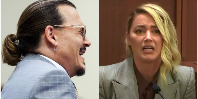 A photo combination of Johnny Depp and Amber Heard in Fairfax County Circuit Court, in Virginia, May 26, 2022.