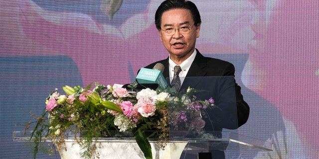 Taiwanese Foreign minister Joseph Wu gives a speech during a launch ceremony of the Taiwan Gender Equality Week on International Women's Rights Day in Taipei.