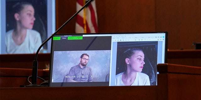 Josh Drew testifying on behalf Amber Heard in a pre-taped deposition May 18, 2022, in Fairfax County Circuit Court, in Virginia. 