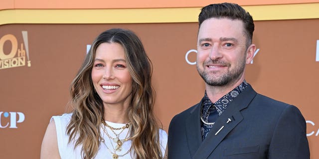 Jessica Biel and Justin Timberlake attend the Los Angeles Premiere FYC Event for Hulu's "Candy" at El Capitan Theater on May 09, 2022 in Los Angeles, California.