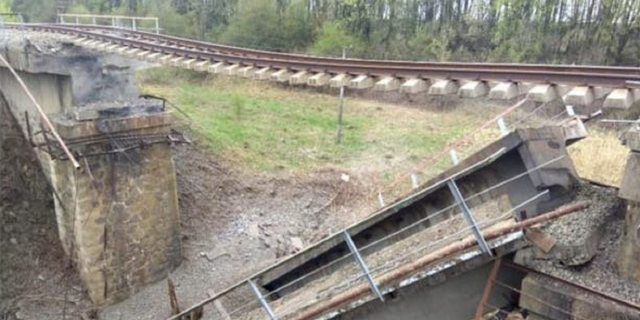 This photo, posted by Kursk regional governor Roman Starovoit, shows a severely damaged bridge in Russia near its border with Ukraine.