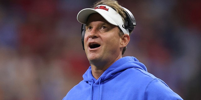 Head coach Lane Kiffin of the Mississippi Rebels reacts during the third quarter against the Baylor Bears in the Allstate Sugar Bowl at Caesars Superdome on January 01, 2022 in New Orleans.